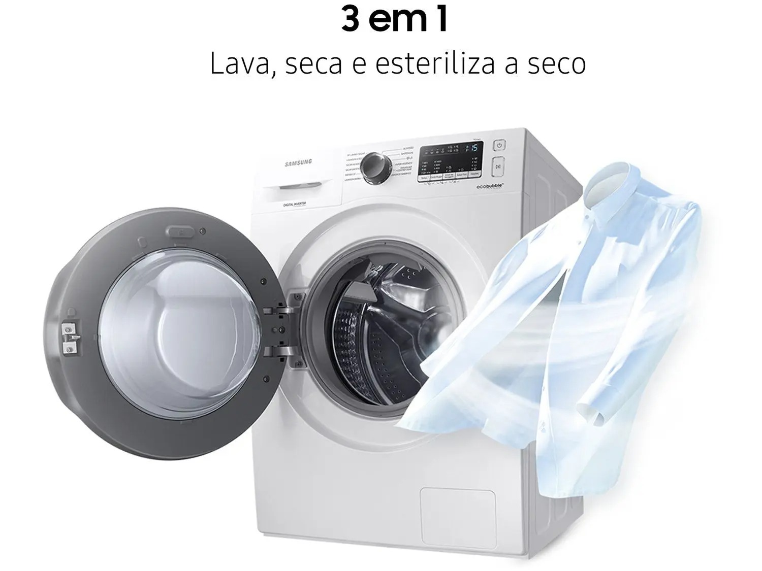 Lava e Seca Samsung 11kg Inverter - 3 em 1 Água Quente e Fria Branca WD11A4453BW 110/220V - Imagem 3