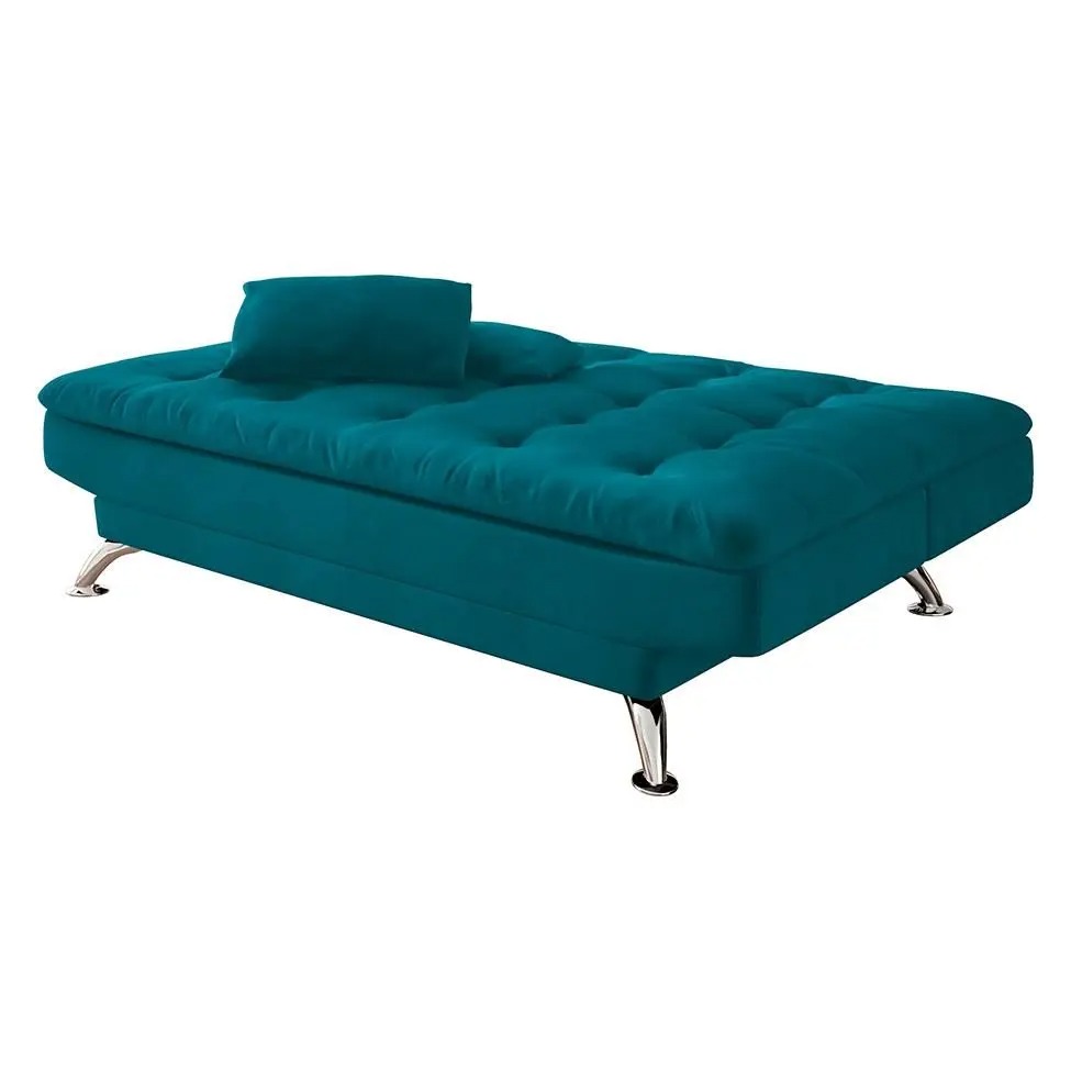 Sofá-Cama Casal 3 Lugares Premium A2 Suede Azul Turquesa - Mobly - Imagem 3