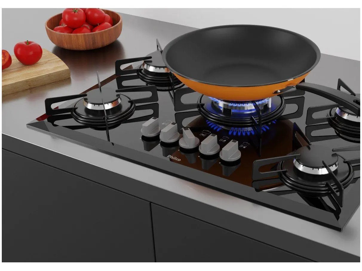 Cooktop 5 Bocas Philco Cook Chef 5 TC à Gás - GLP Preto Tripla-chama Cook Chef 5 TC 110/220V - Imagem 2