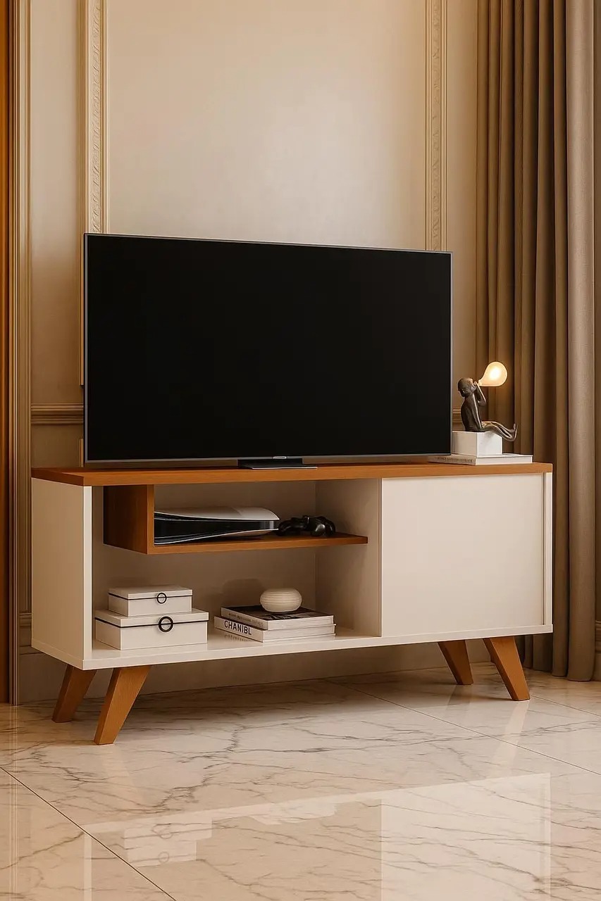 Rack Para tvs Até 43 Polegadas Pés Palito Retrô Sala Quarto 1 porta Bancada Eder - Cores - MJM Casa dos Móveis - Imagem 3