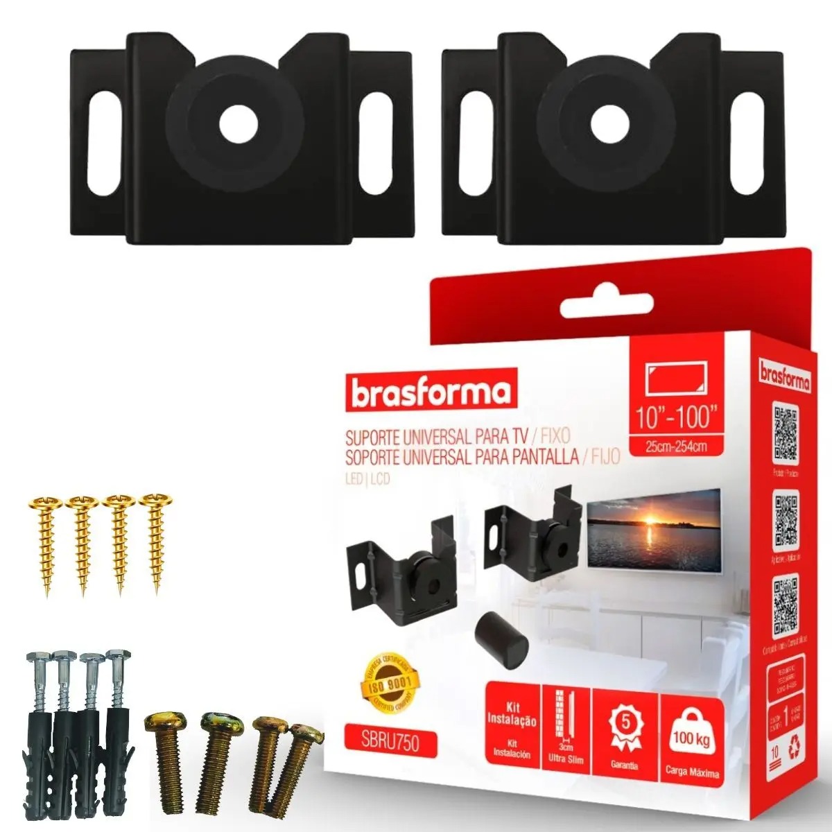 Suporte TV Fixo Universal Para TV 32 42 43 50 52 55 60 65 75 90 100 Polegadas - Brasforma