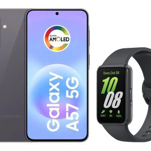 Smartphone Samsung Galaxy A57 256GB Cinza - 5G + Smartband Samsung Galaxy Fit3 Grafite