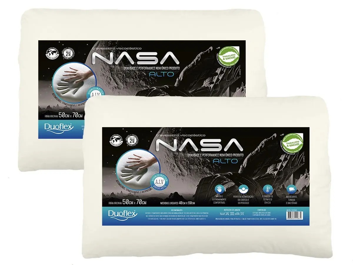 Travesseiro Nasa-X Kit 2 Alto Capa 100% Algodão Antiácaros - Duoflex
