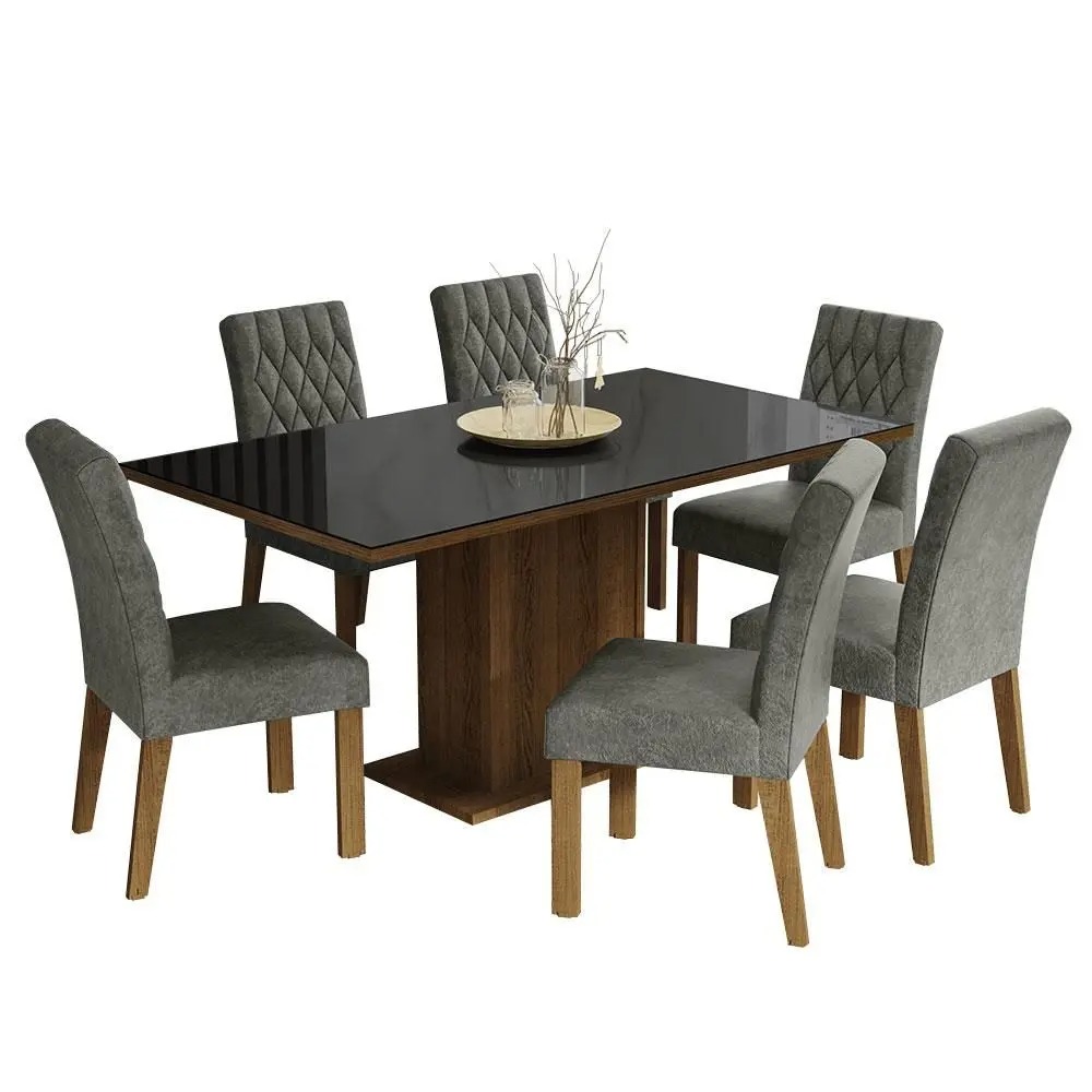 Conjunto Mesa de Jantar 6 lugares Tampo de Vidro Geórgia Madesa - Imagem 2