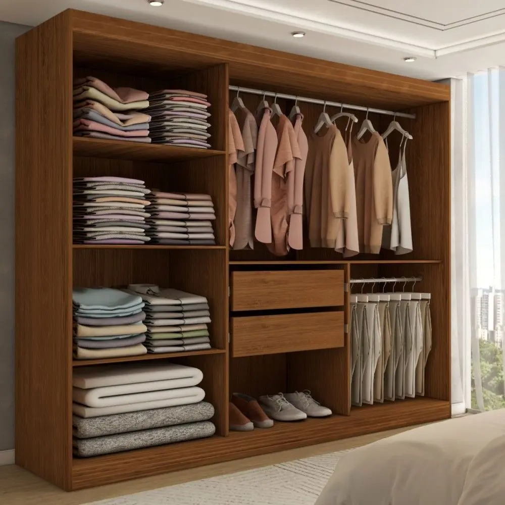 Guarda-Roupa Casal Harvard 3 Portas 2 Gavetas com Espelho 100% Mdf Off White/Nogueira - Panorama Móveis - Imagem 2