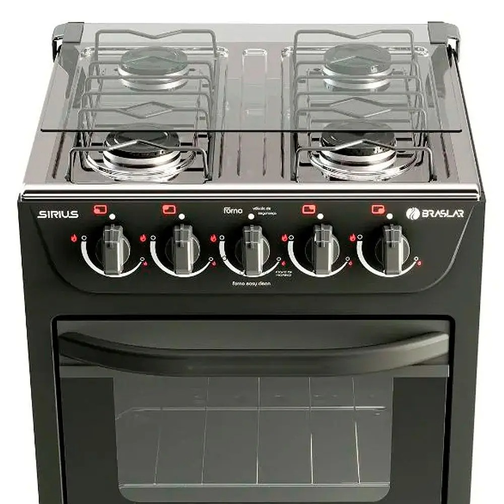 Fogão New Sirius 4 Bocas Manual Mesa em Inox Forno Easy Clean Braslar 110/220V - Imagem 5