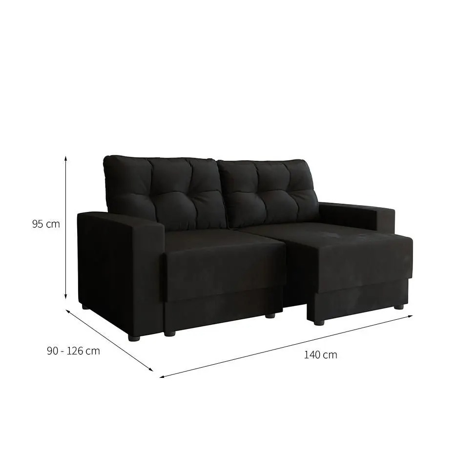 Sofá 2 Lugares Retrátil Lubeck Suede Preto 140 cm - Mobly - Imagem 3