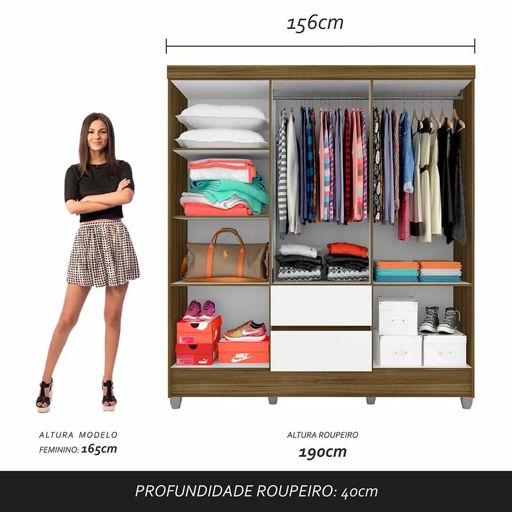 Guarda Roupa Casal Bruna 6 Portas Boreal/ Branco - A Móveis Arapongas - Imagem 2