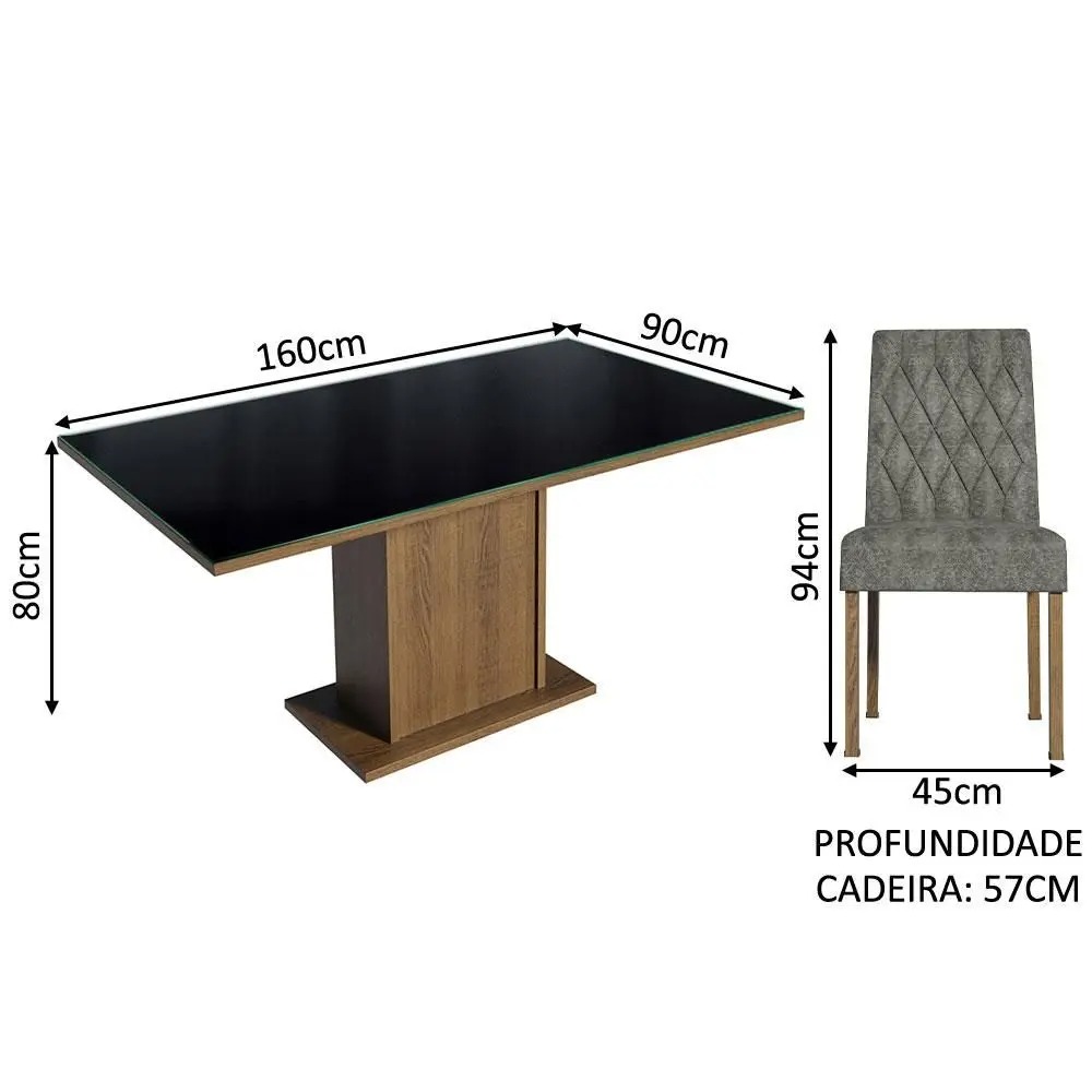 Conjunto Mesa de Jantar 6 lugares Tampo de Vidro Geórgia Madesa - Imagem 3