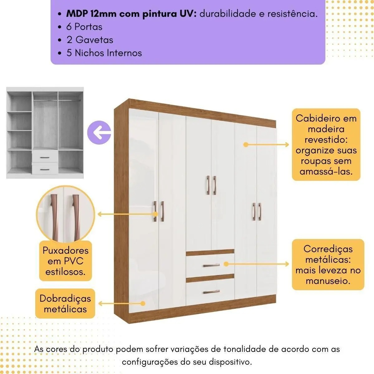 Guarda Roupa Casal Multimóveis 6 Portas e 2 Gavetas CR35210 MDF MDP - Imagem 3