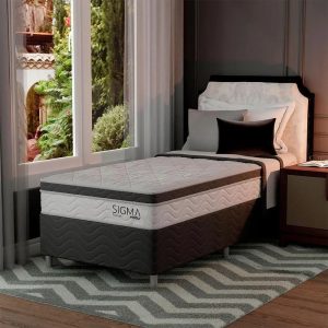 Cama Box com Colchão Solteiro Sigma Molas Ensacadas (22x88x188) Branco e Cinza - Modern