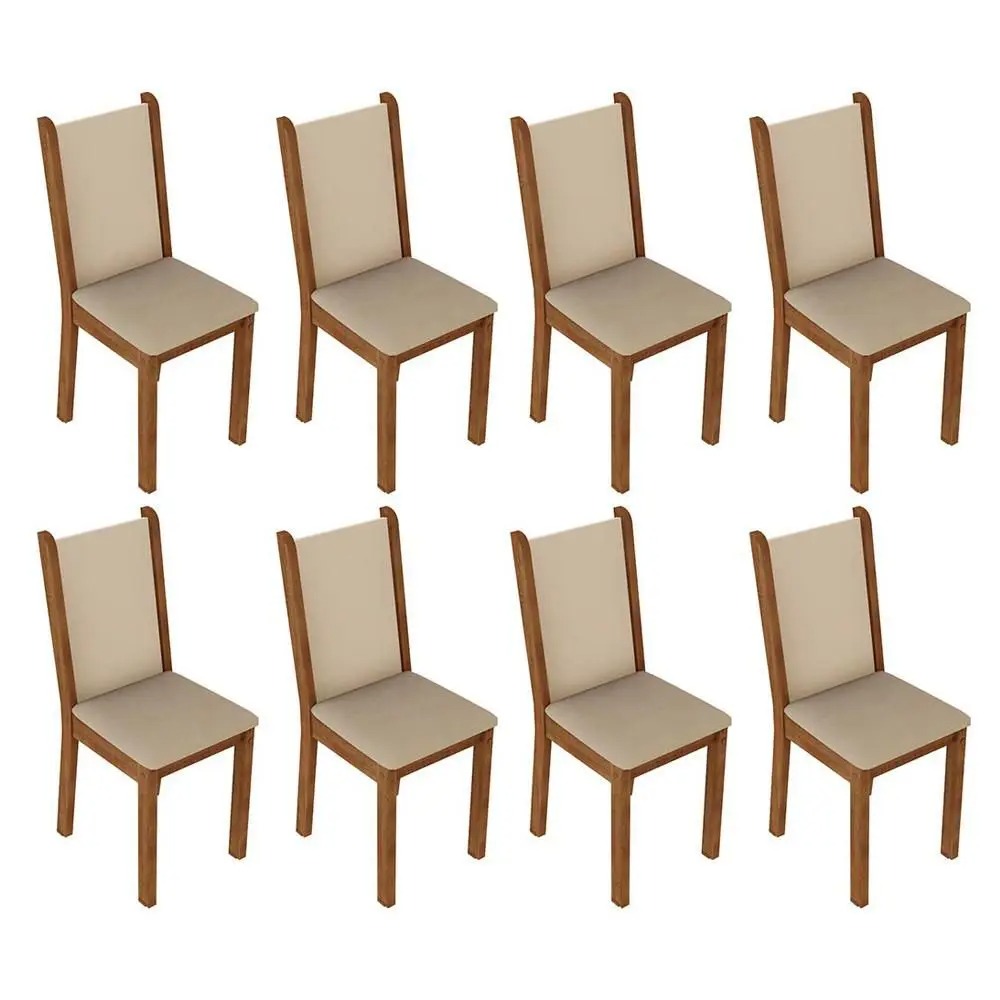 Conjunto Sala de Jantar Mesa Tampo de Madeira 8 Cadeiras Rustic/Crema/Bege Marisa Madesa - Imagem 7