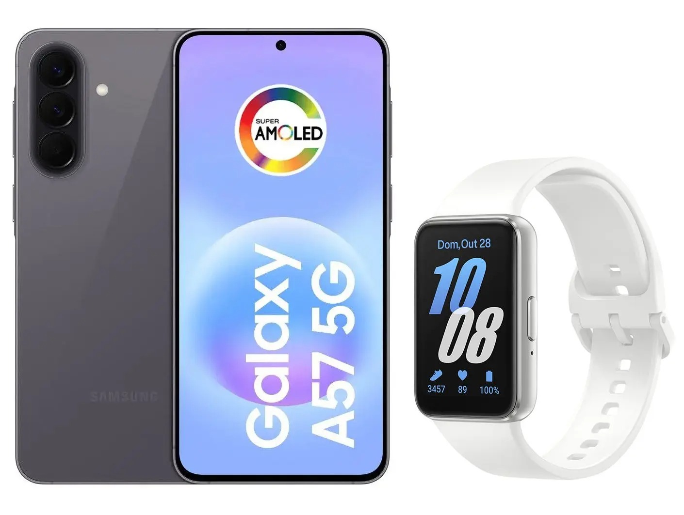 Smartphone Samsung Galaxy A57 128GB Cinza - 5G + Smartband Samsung Galaxy Fit3 Prata