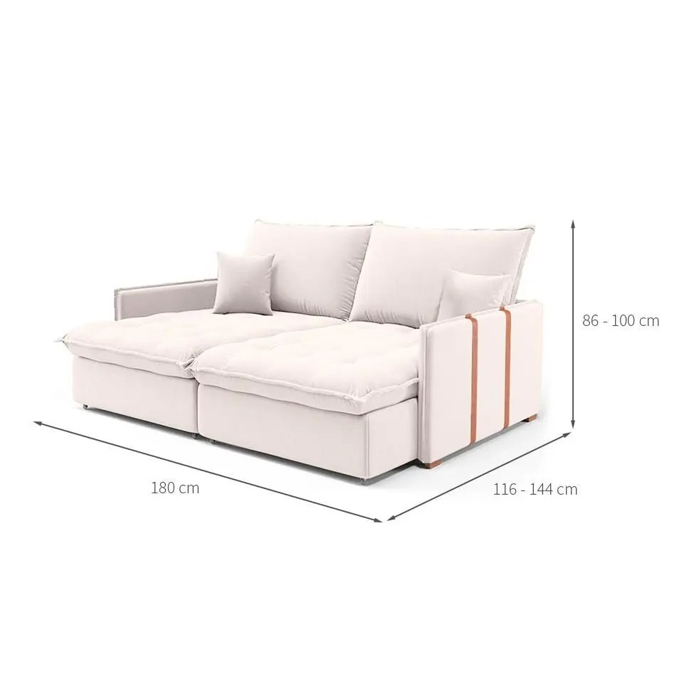 Sofá Retrátil Sem Caixa 3 lugares Solomons Linho Cru 180 cm - Mobly - Imagem 3