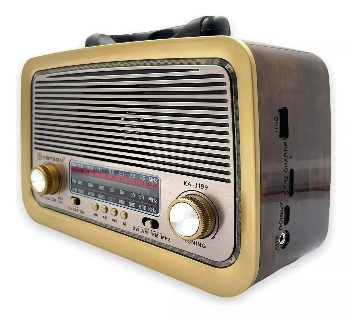 Rádio Retro Vintage Am Fm Sw Usb Bluetooth Bateria Recarregavel Aux Sd - lanterna - Imagem 5