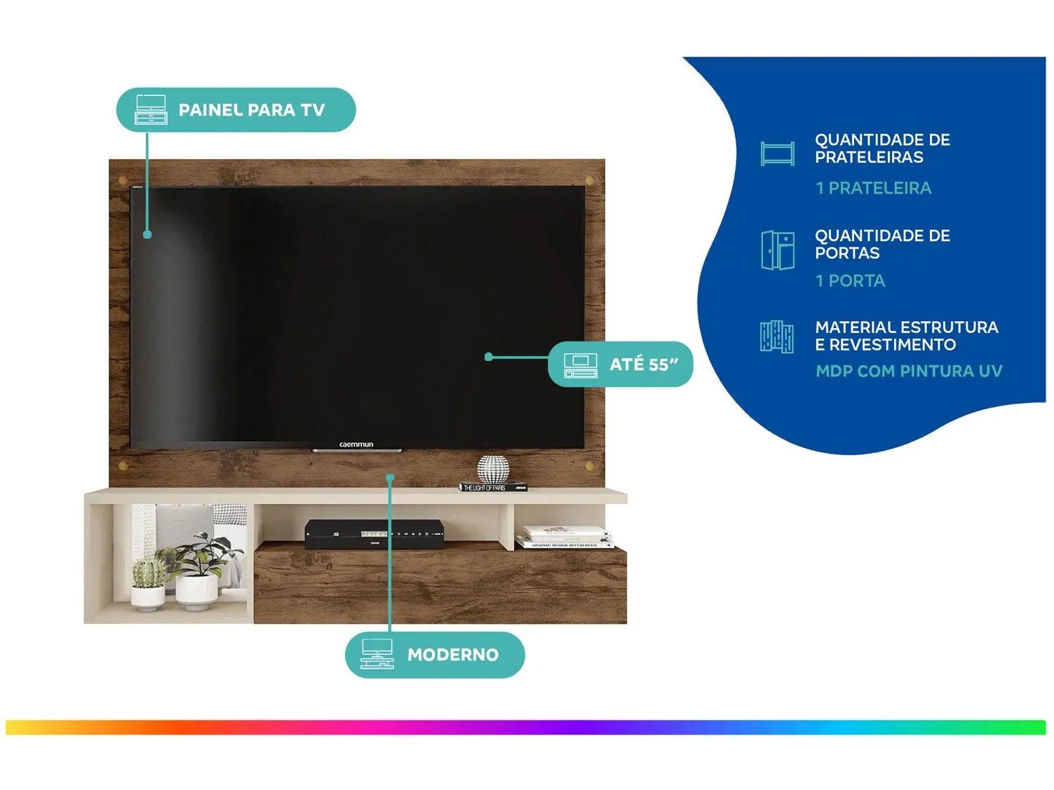Painel para TV até 55” Caemmun Black 1 - Imagem 3