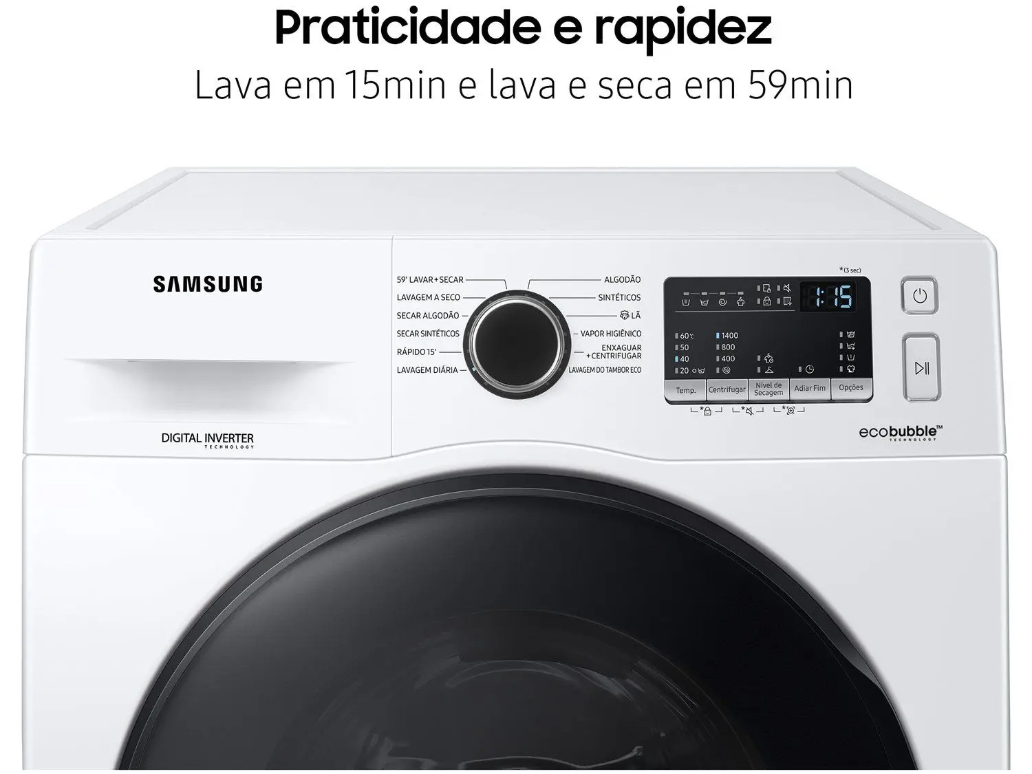 Lava e Seca Samsung 11kg Inverter - 3 em 1 Água Quente e Fria Branca WD11A4453BW 110/220V - Imagem 4