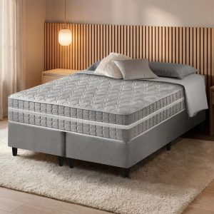 Cama Box Queen Bipartido Cinza Colchão Molas Ensacadas Zidi Alabama 158x198x61cm
