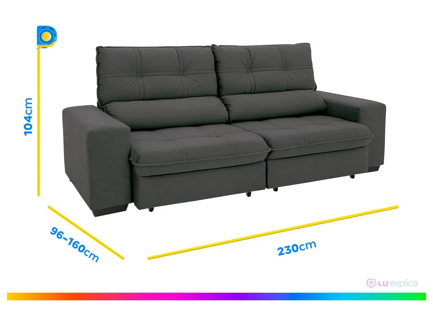 Sofá Retrátil Reclinável 4 Lugares Suede Brunello Linoforte - Imagem 5