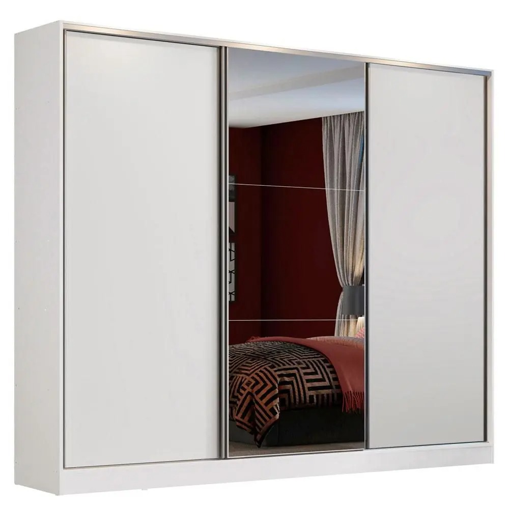 Guarda Roupa Casal 100% MDF Madesa Zurique 3 Portas de Correr com Espelho - Branco - Imagem 2