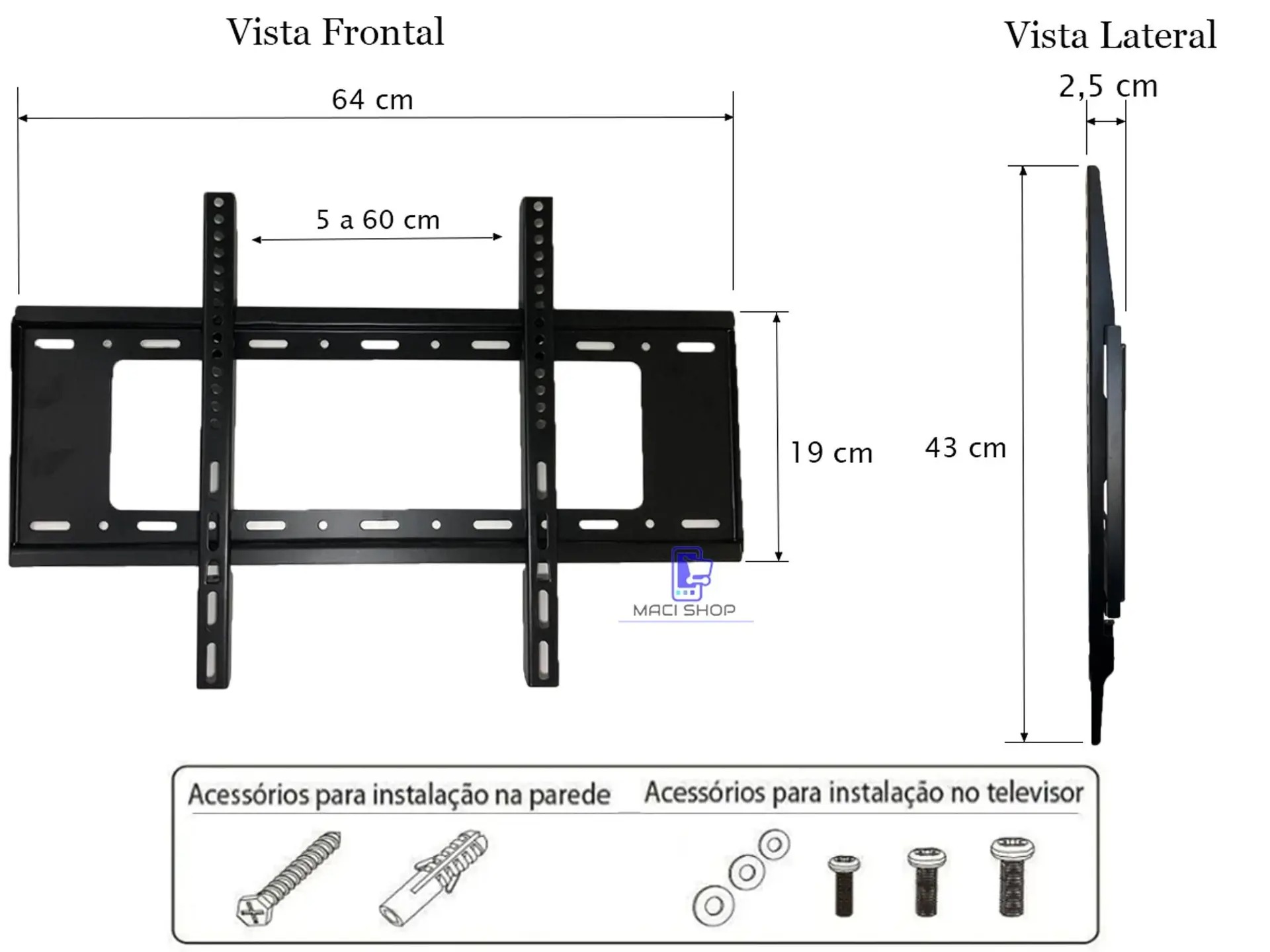 Suporte Para Tv 32 a 85 Lcd Led Oled Qled Fixo Samsung LG TCL Philips Universal de Parede Ultra Slim 50 55 58 60 65 70 75 80 85 86 Polegadas - Fertak - Imagem 4