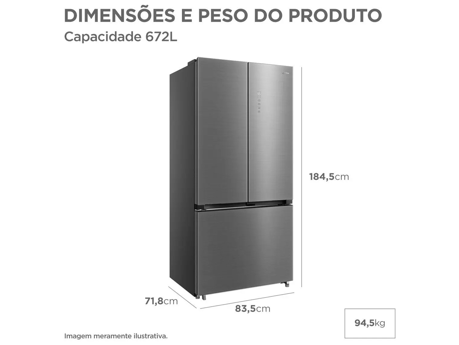 Geladeira/Refrigerador Midea Smart Frost Free Multidoor Cor Inox 672L MDRM905MMD463 Bivolt 110/220V - Imagem 5