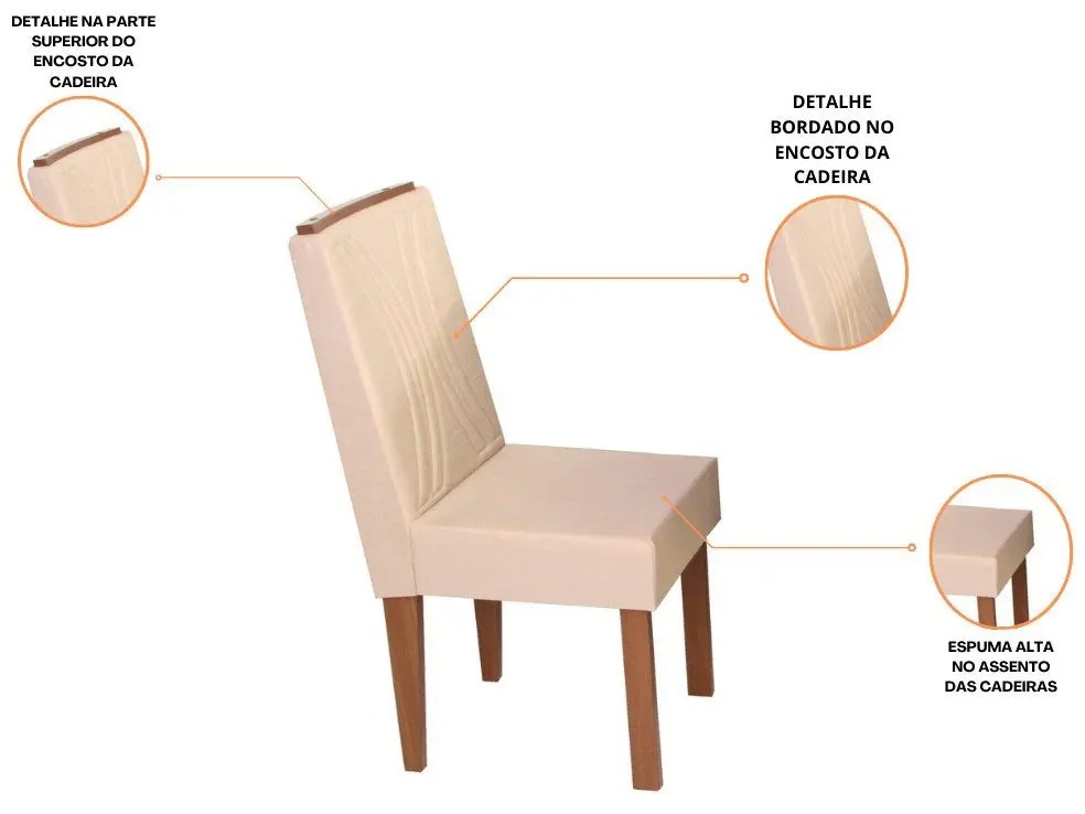 Mesa de Jantar 4 Cadeiras Redonda Naturalle e Off-White Tampo de Vidro Laís Móveis São Carlos - Imagem 3