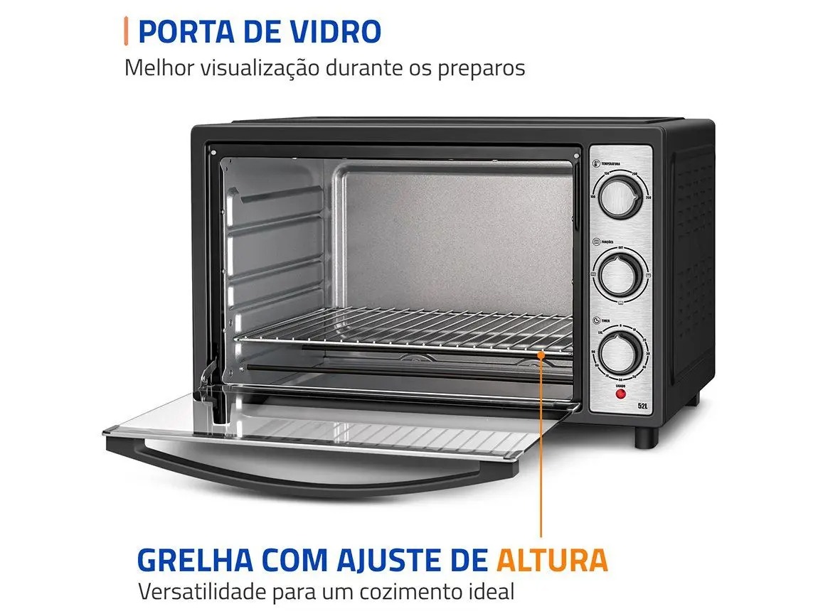 Forno Elétrico de Bancada Mondial Preto e Inox 52L Preto Family Grill FRN-52-BI 110/220V - Imagem 5