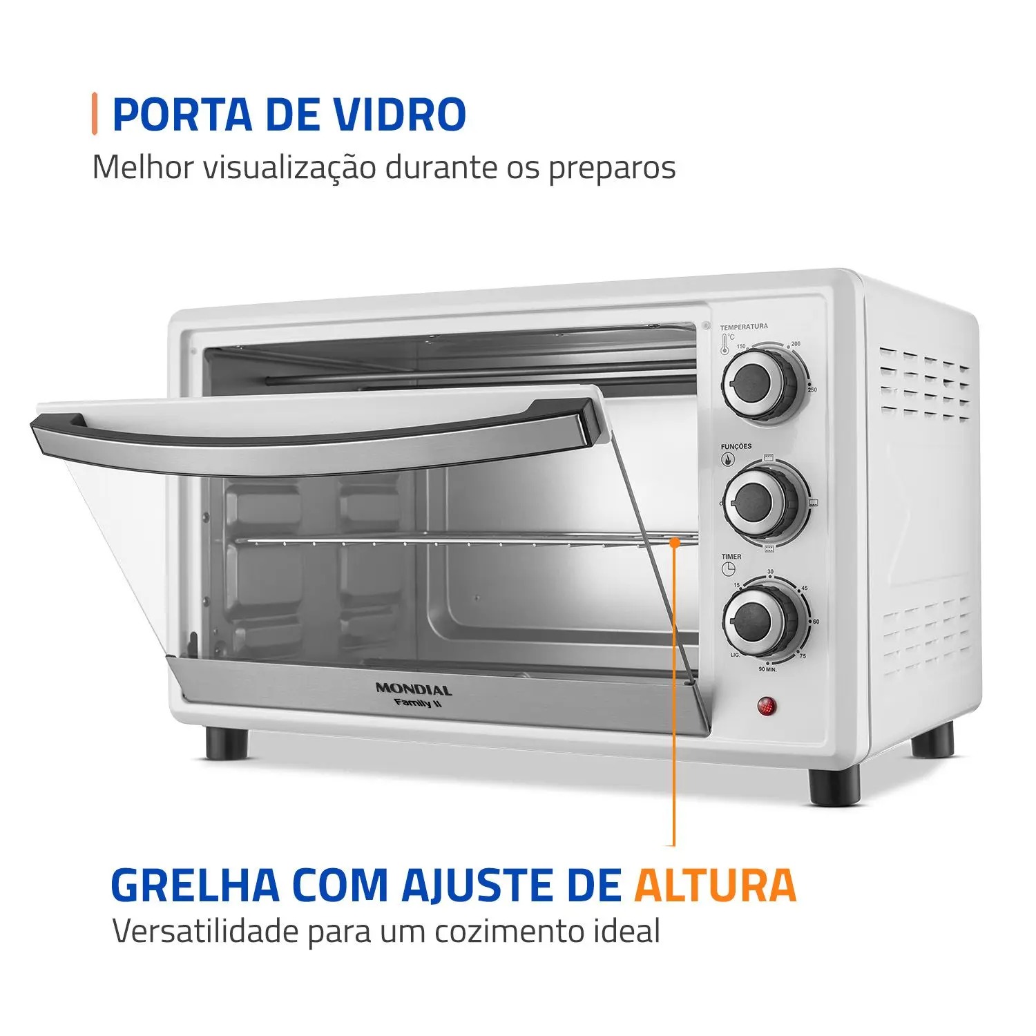 Forno Elétrico 42L Family II Mondial Branco Inox 1600W FRN42W 110/220V - Imagem 2