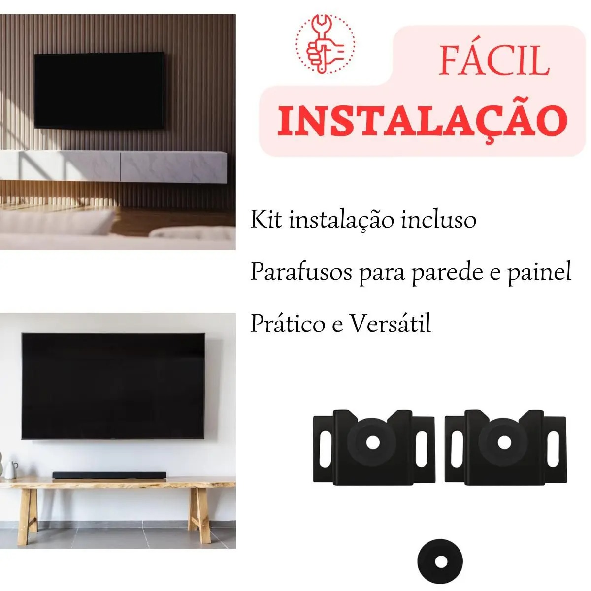 Suporte TV Fixo Universal Para TV 32 42 43 50 52 55 60 65 75 90 100 Polegadas - Brasforma - Imagem 2