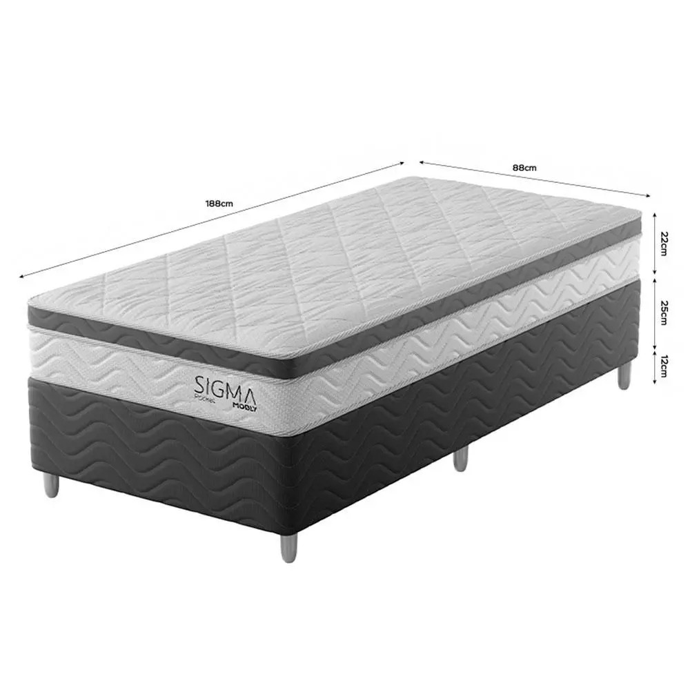 Cama Box com Colchão Solteiro Sigma Molas Ensacadas (22x88x188) Branco e Cinza - Modern - Imagem 2