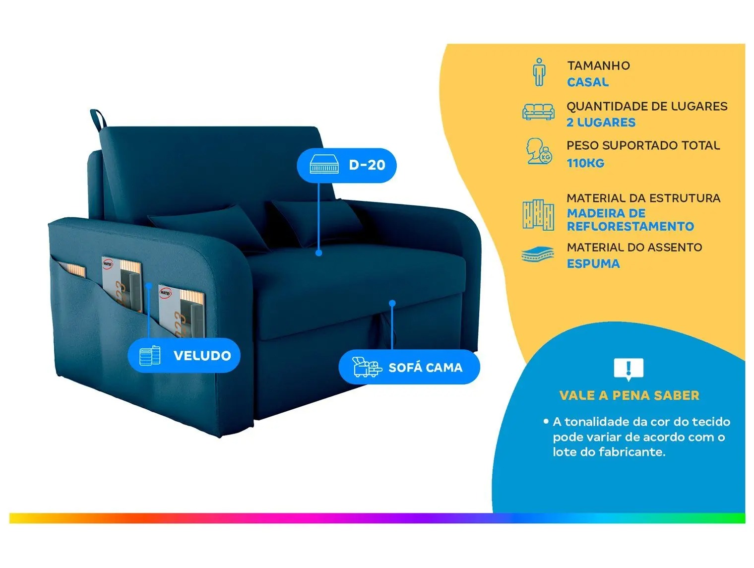 Sofá-cama 2 Lugares Casal Veludo Matrix Lady Dai - Imagem 4