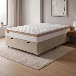 Cama Box Baú Casal Colchão Molas Ensacadas Real 138x188x68cm Branco / Bege - Suporta até 130Kg - CELUPLAS