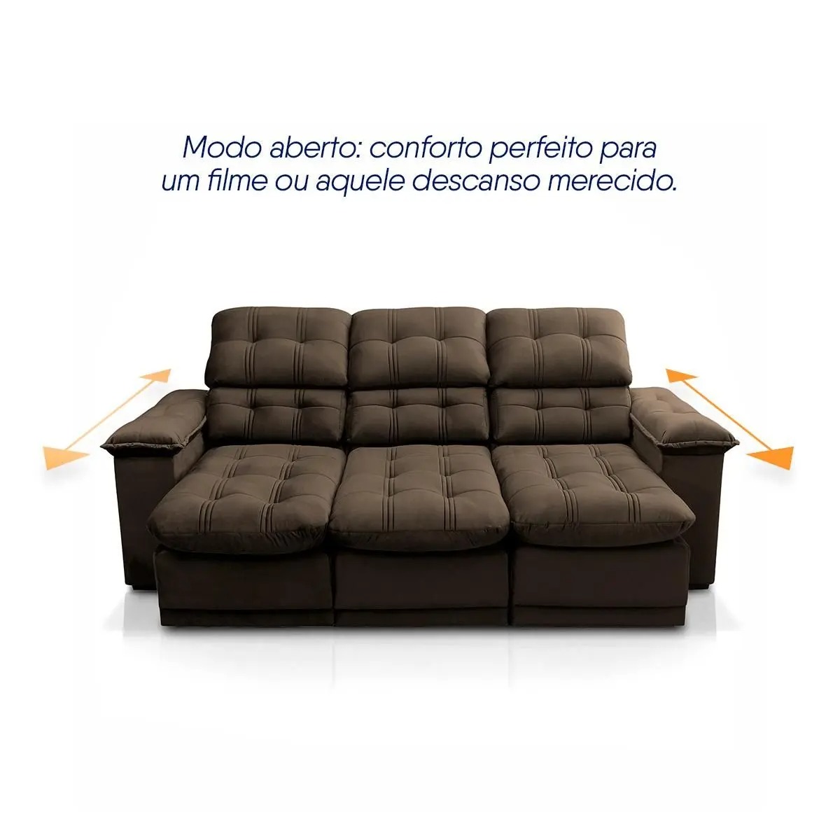 Sofá Retrátil Reclinável Atenas 2,30m Suede Velut Marrom c/ Molas no Assento - King House - Imagem 2