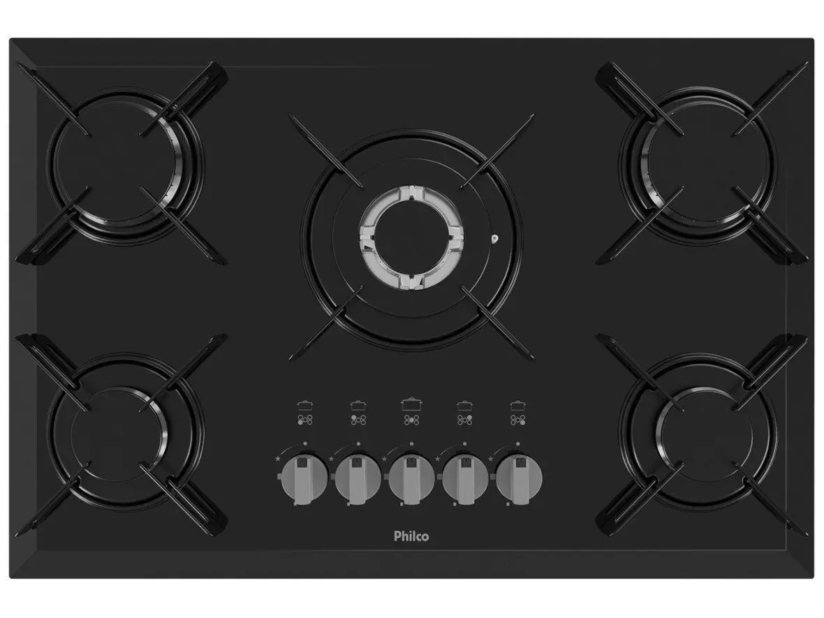 Cooktop 5 Bocas Philco Cook Chef 5 TC à Gás - GLP Preto Tripla-chama Cook Chef 5 TC 110/220V - Imagem 4