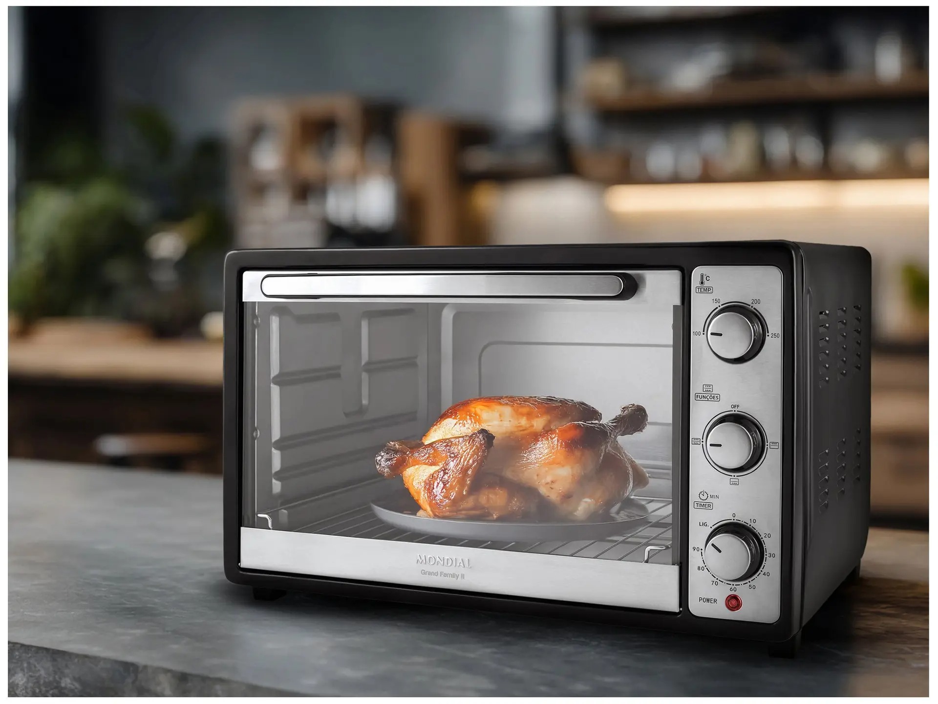 Forno Elétrico de Bancada Mondial Multifuncional 52L Preto e Prata Grand Family II FRN-52-B 110/220V - Imagem 2