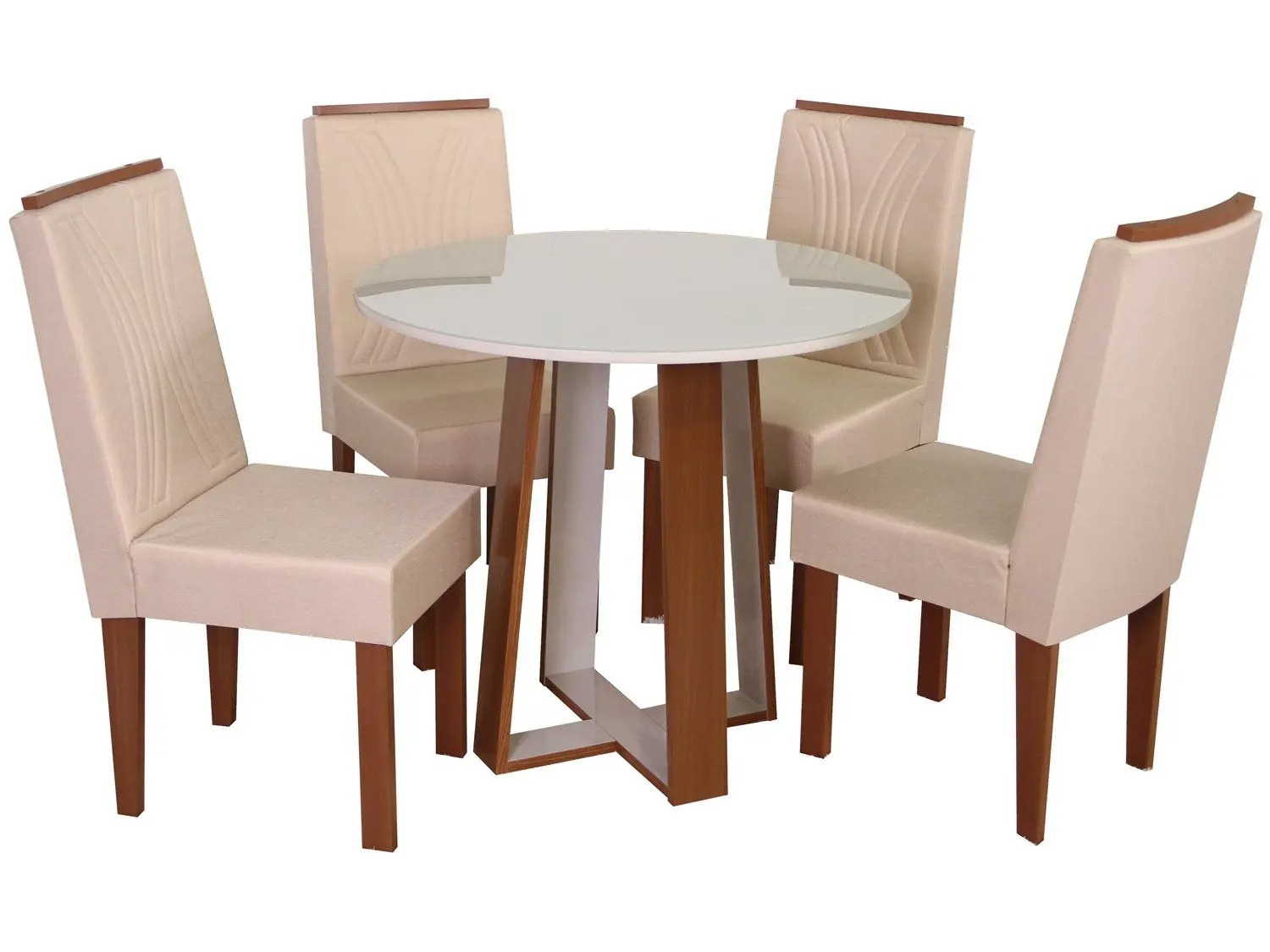 Mesa de Jantar 4 Cadeiras Redonda Naturalle e Off-White Tampo de Vidro Laís Móveis São Carlos - Imagem 4