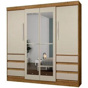 Guarda-roupa Casal com Espelho 4 Portas 6 Gavetas Araplac Sofia