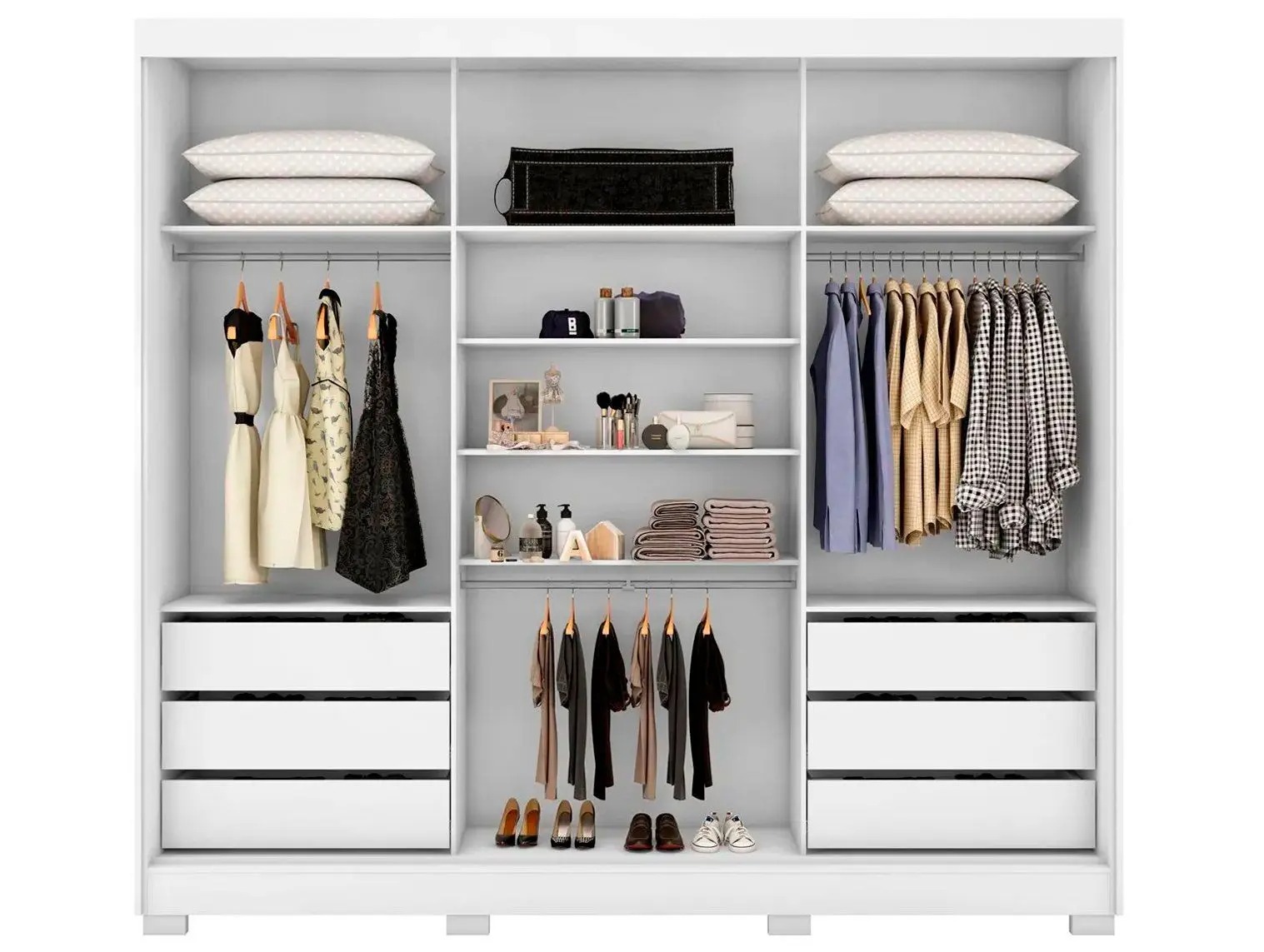 Guarda-roupa Casal com Espelho 3 Portas de Correr 6 Gavetas Demóbile Londres - Imagem 4