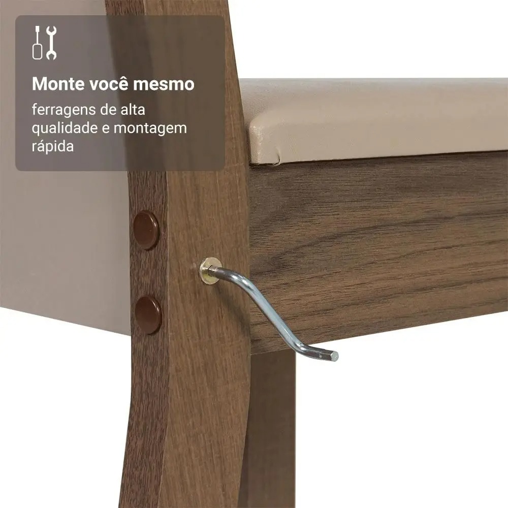 Conjunto Sala de Jantar Mesa Tampo de Madeira 6 Cadeiras Rustic/Crema/Bege Jaíne Madesa - Imagem 6