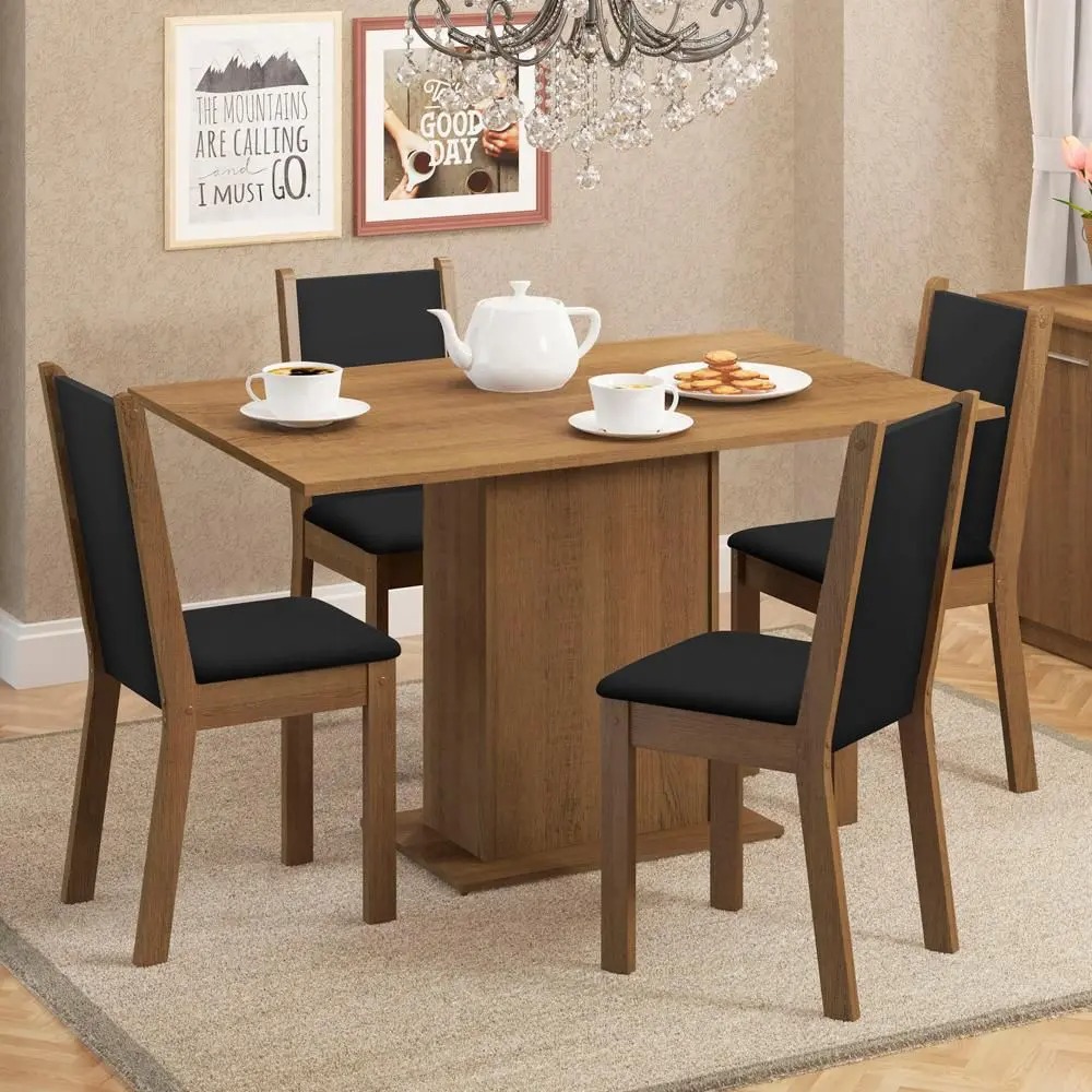 Conjunto Sala de Jantar Mesa Tampo de Madeira 4 Cadeiras Talita Madesa