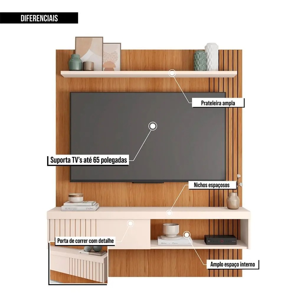 Painel Para Tv 55 Polegadas Marrom Moon Caemmun - Imagem 3