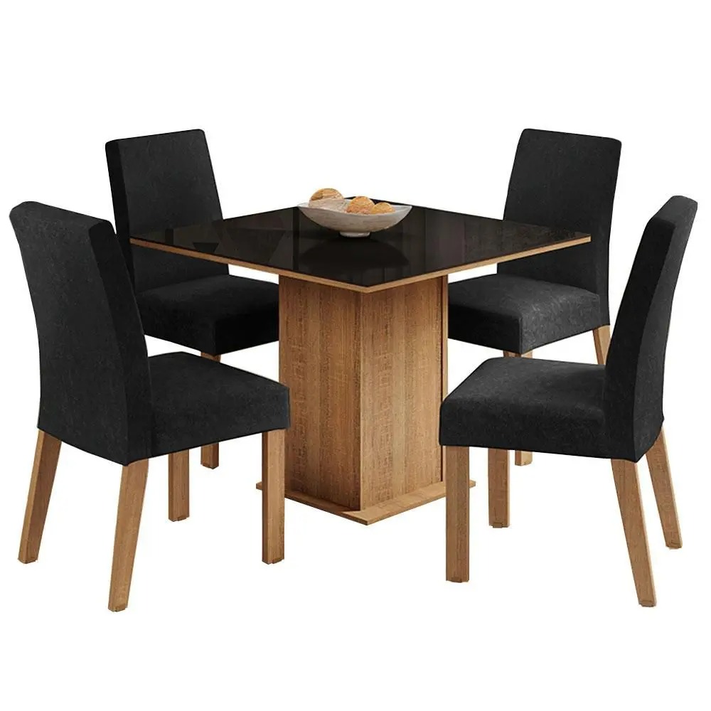Conjunto Sala de Jantar Mesa Tampo de Vidro 4 Cadeiras Anne Madesa - Imagem 3