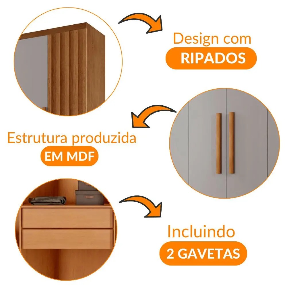 Guarda Roupa Casal Roma MDF 6 Portas e 2 Gavetas - Moderna Mobília - Imagem 4