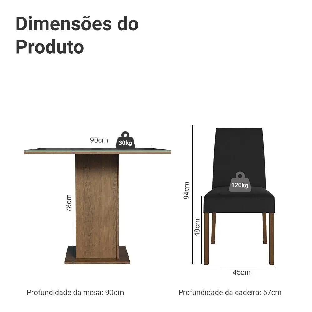 Conjunto Sala de Jantar Mesa Tampo de Vidro 4 Cadeiras Anne Madesa - Imagem 4