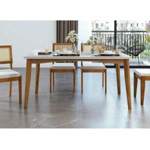 Mesa de Jantar 6 Cadeiras Retangular Madeira Maciça com vidro Nesher Monalisa
