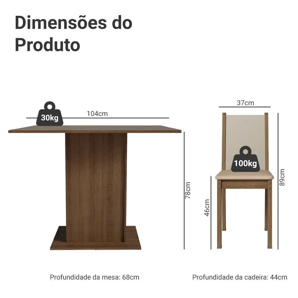 Conjunto Sala de Jantar Madesa Talita Mesa Tampo de Madeira com 4 Cadeiras - Imagem 4