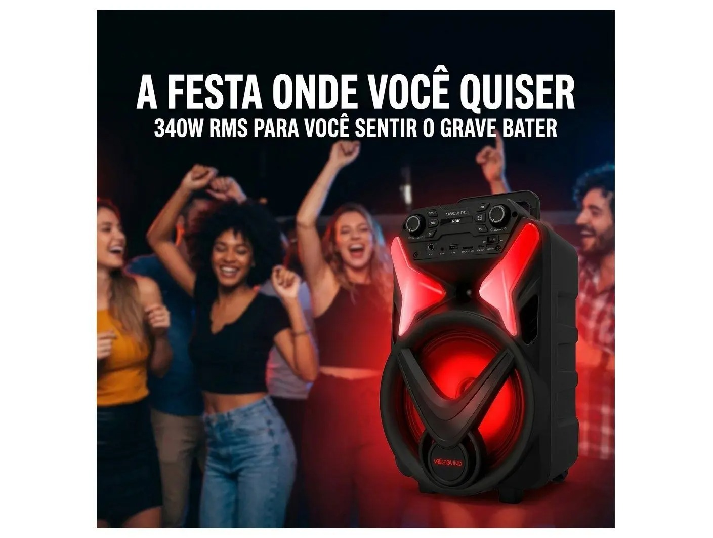 Caixa de Som Amplificada Bluetooth Vivensis Vibe Sound V8 Power 340W USB - Imagem 3