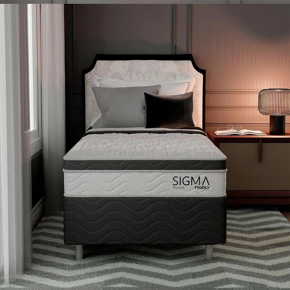 Cama Box com Colchão Solteiro Sigma Molas Ensacadas (22x88x188) Branco e Cinza - Modern - Imagem 5
