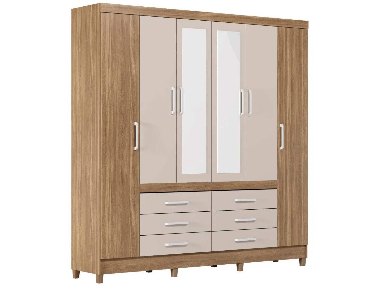 Guarda-roupa Casal com Espelho 6 Portas 6 Gavetas Demobile Paris II